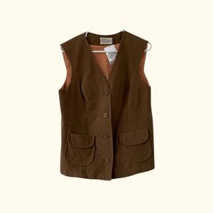 Vintage Frank Lee Men's Saddle Brown Solid Button-Up Suede Vest Small